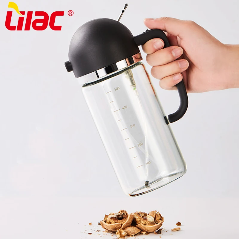 Lilac BSCI SGS LFGB 600ml top automatic 2 in 1 olive oil sprayer bottle mist glass olive oil dispenser