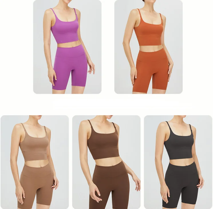 A new taupe colourway elegant women gym wear Buttery soft fitness yoga wear yoga set Womens Biker Shorts And Sports Bra Set