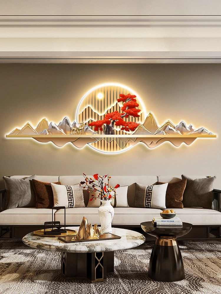 Modern light luxury landscape acrylic family wall decoration painting living room bedroom decoration led light painting