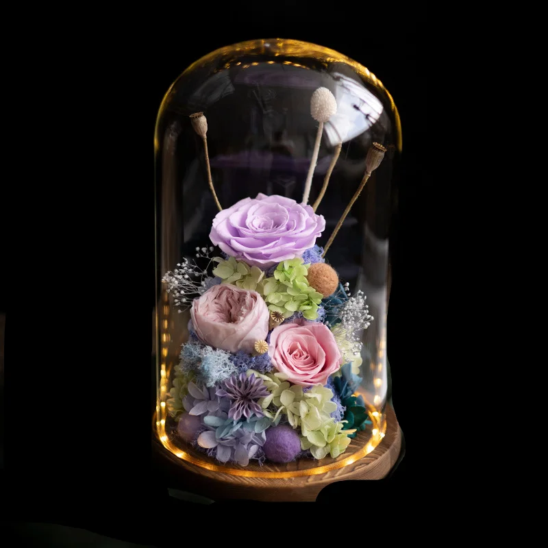 Wholesale Handmade Customized Preserved Flowers Plants Romantic Gift Forever Roses Preserved Roses In Glass Dome Flower