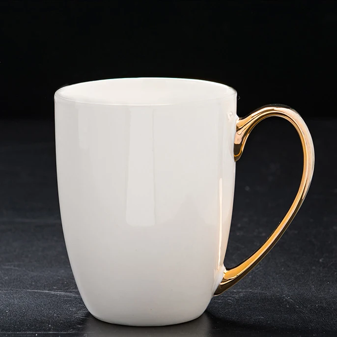 Flypeak wholesale Custom Nordic Ceramic Mug Coffee cup Porcelain Mug Plain White golden eagle painting gold handle ceramic mug