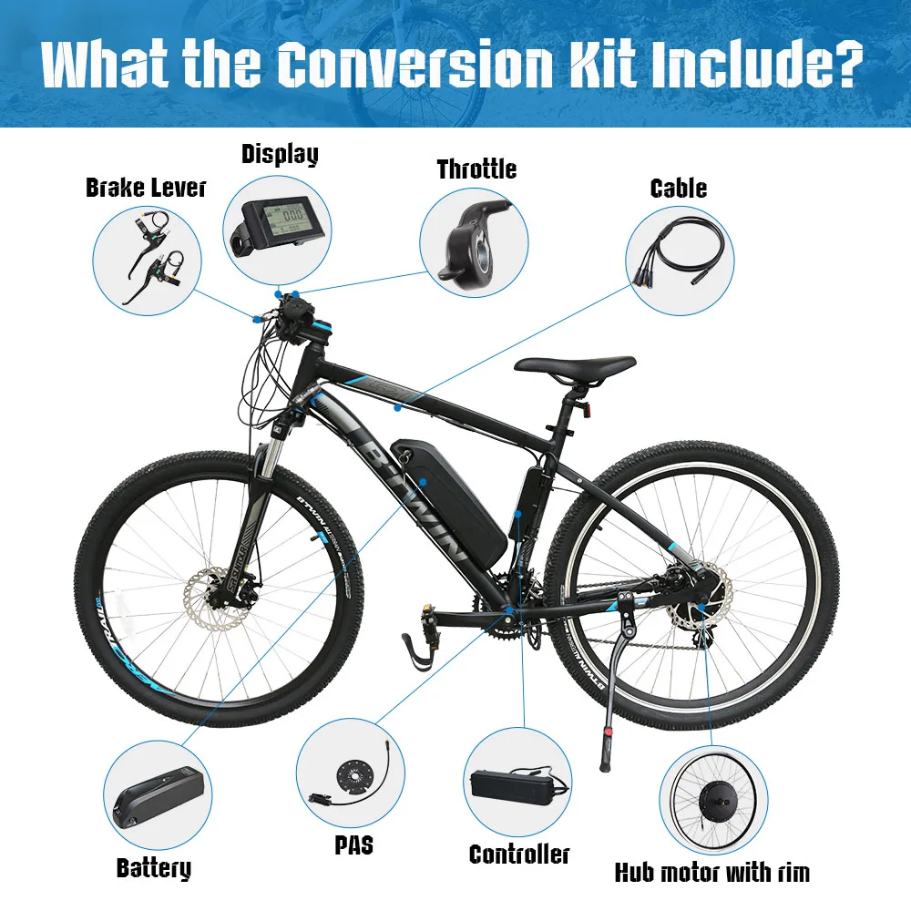 36V 48V Brushless Hub Motor Kit Electric Bike Kit 1000W 750W 500W 350W 250W Waterproof E bike Conversion Kit With Battery