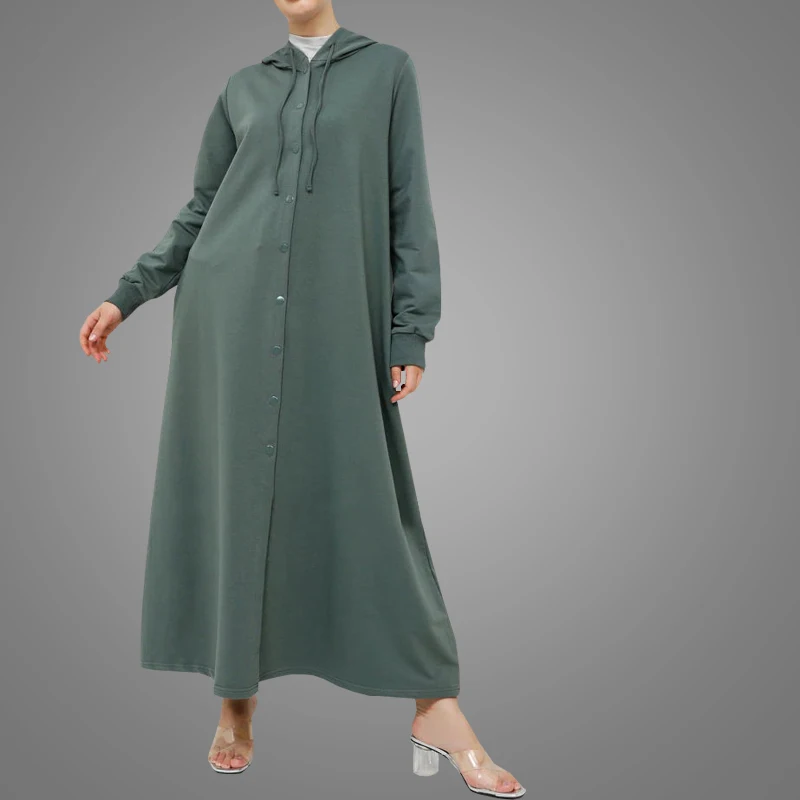 High Quality Hoodie Women Sportswear Full Muslim Dress Dubai Front Abaya Turkish Loose Kimono Cardigan Maxi Islamic Clothing