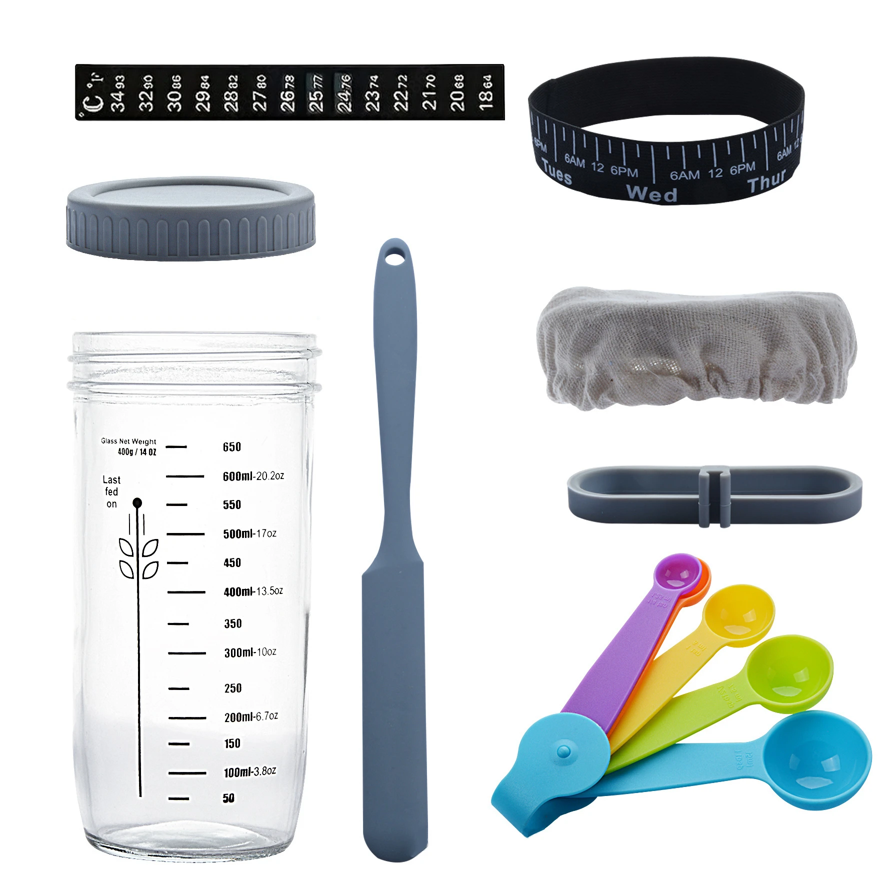 New Arrival Wide Mouth Sourdough Starter Kit Sourdough Starter Glass Jar with Date Marked Thermometer Scraper