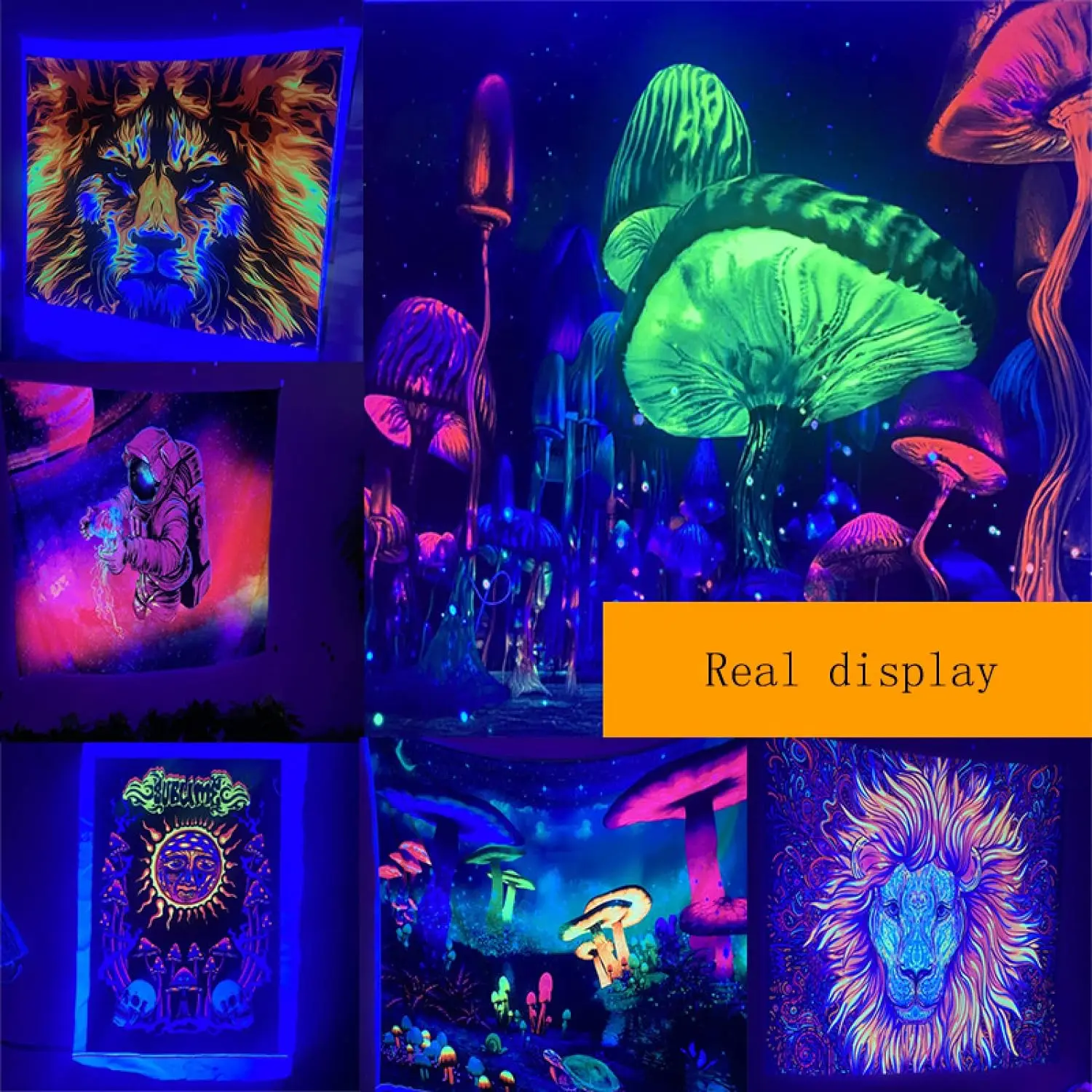 Custom Wall Tapestry Wall Hanging,Black Light Sunrise Mountain Tapestry UV Reactive Trippy Neon Tapestry