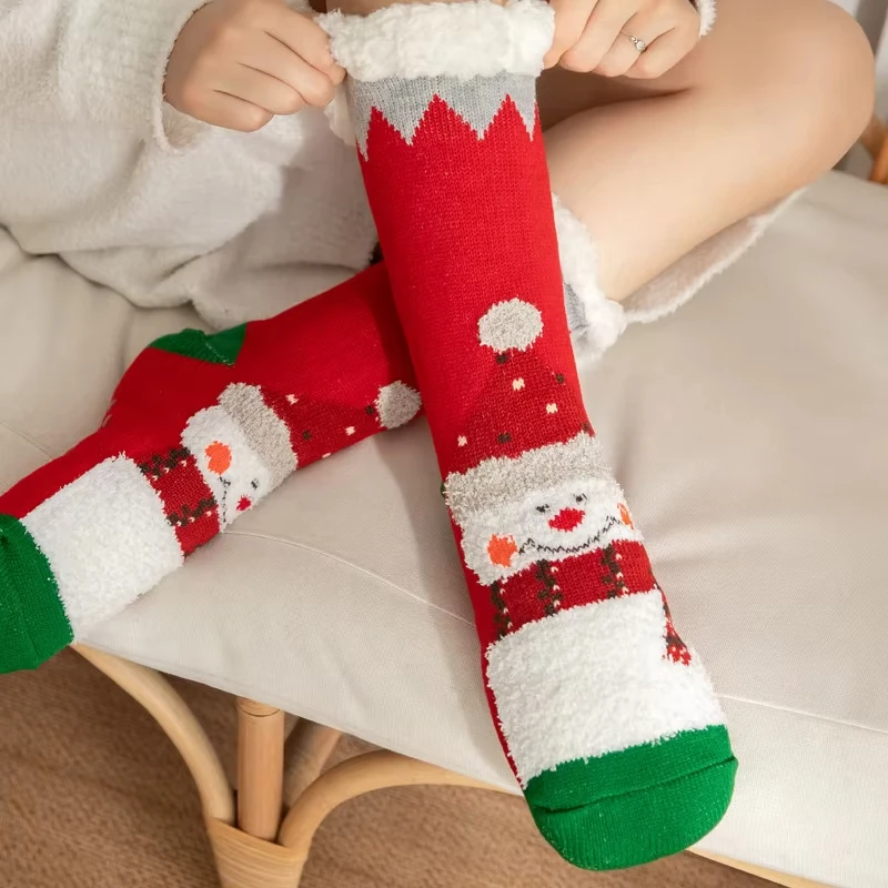 Santa Claus Fluffy Warm sleep socks Thick Fleece Non Slip Home floor Socks christmas cozy socks