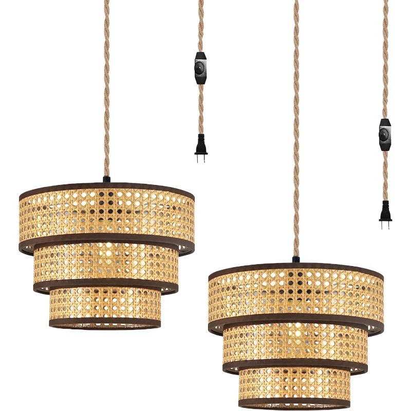 Декоративная плетеная ротанговая лампа