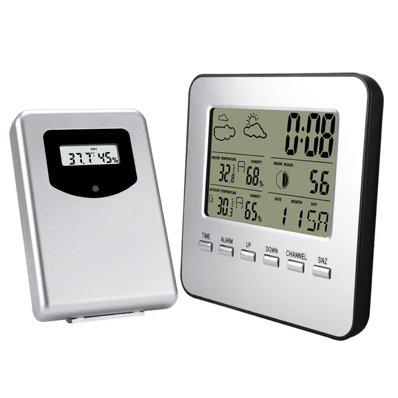 Meteorological Weather Station Lcd Clock Wireless Indoor Outdoor Thermometer Temperature And Humidity Indicator