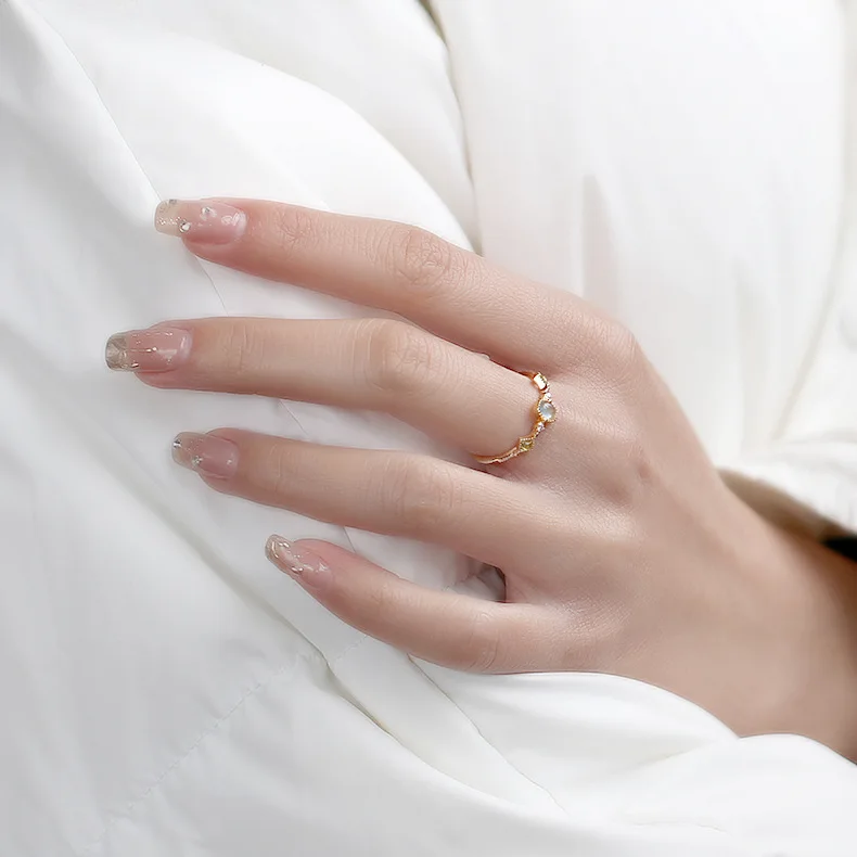 Joacii Jewelry 925 Sterling Silver 14K Gold Plated Gemstone Series 3 Stone Rings Green Peridot Aquamarine Ring