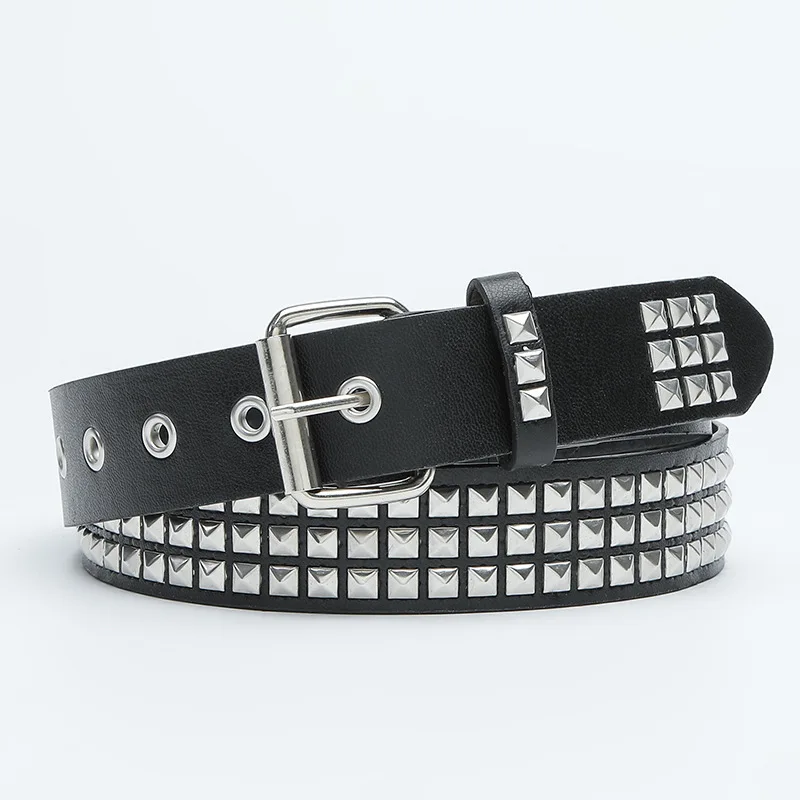 CPC Custom Square Rivet Belt Women Metal Pyramid Rtraps Rock Hardware Jeans Female Funk Waist Belts