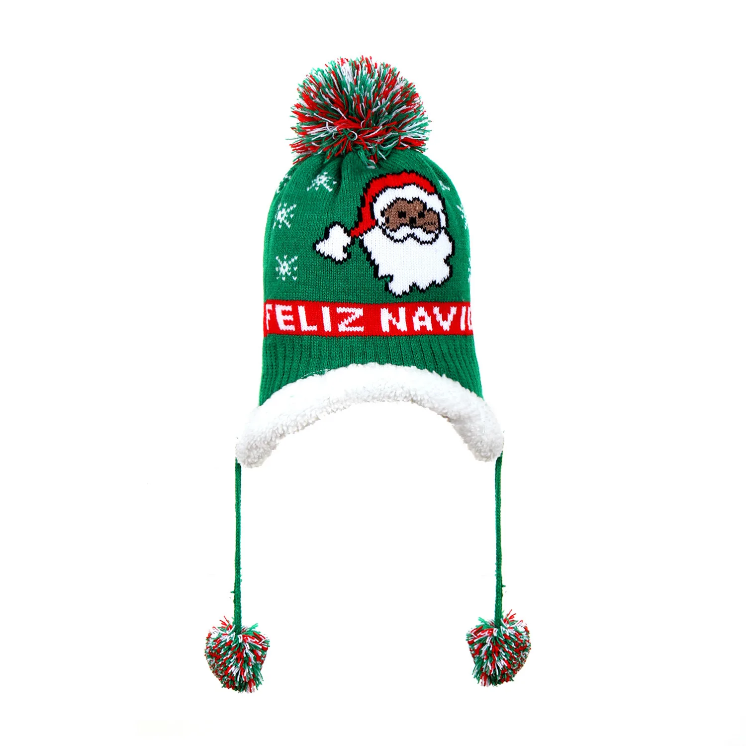 The Amazon sales winter Christmas hat knitted thick warm earflap beanie hats fleece lining pom pom beanie hat