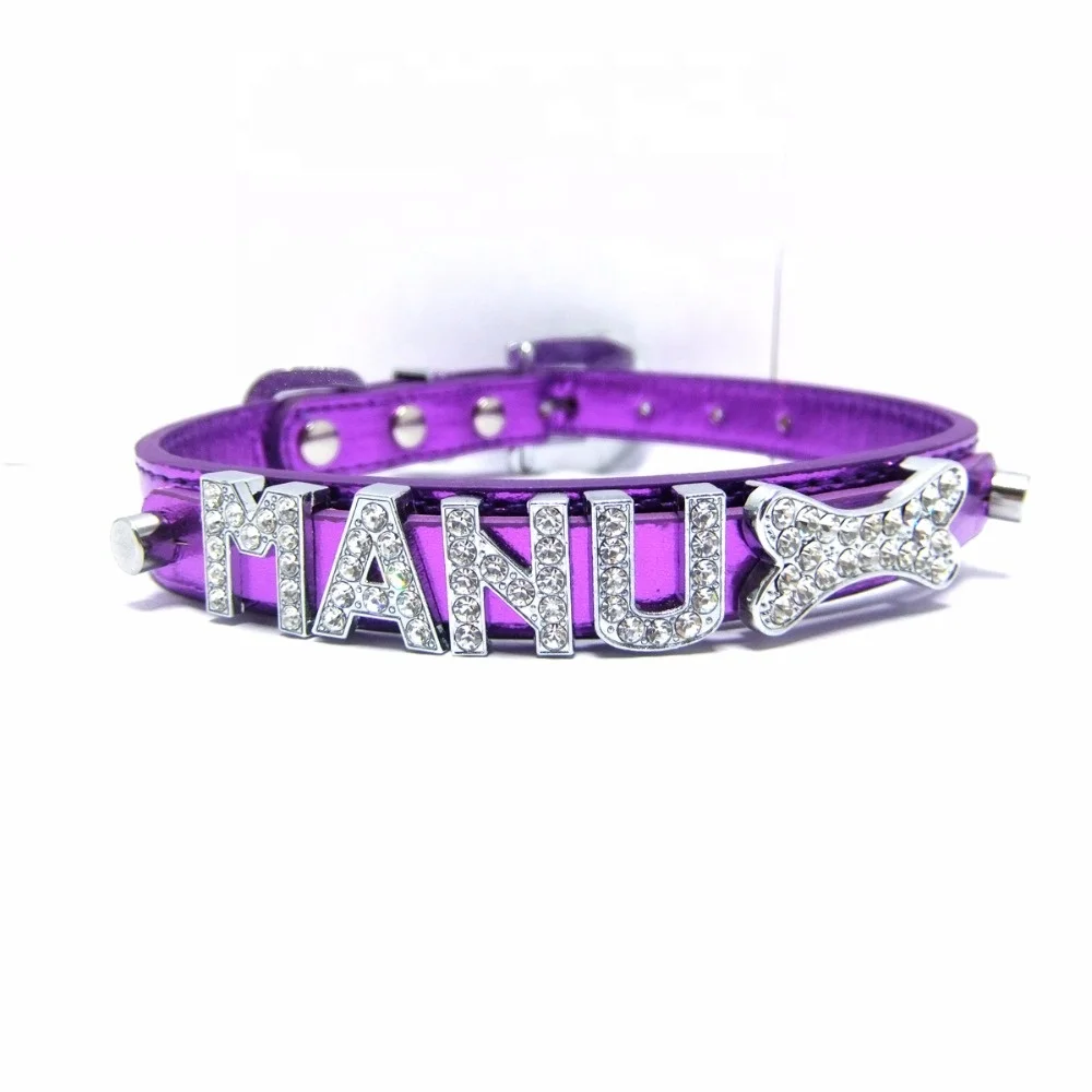 Leather PU Fancy Buckle Rhinestone Letter Dog Cat Collar