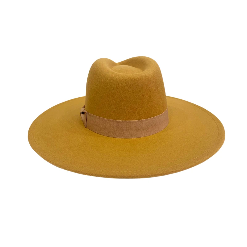 Hot sale big wide brim hats  women fedora hats High quality wool  ladies couple fedora hats with ribbon