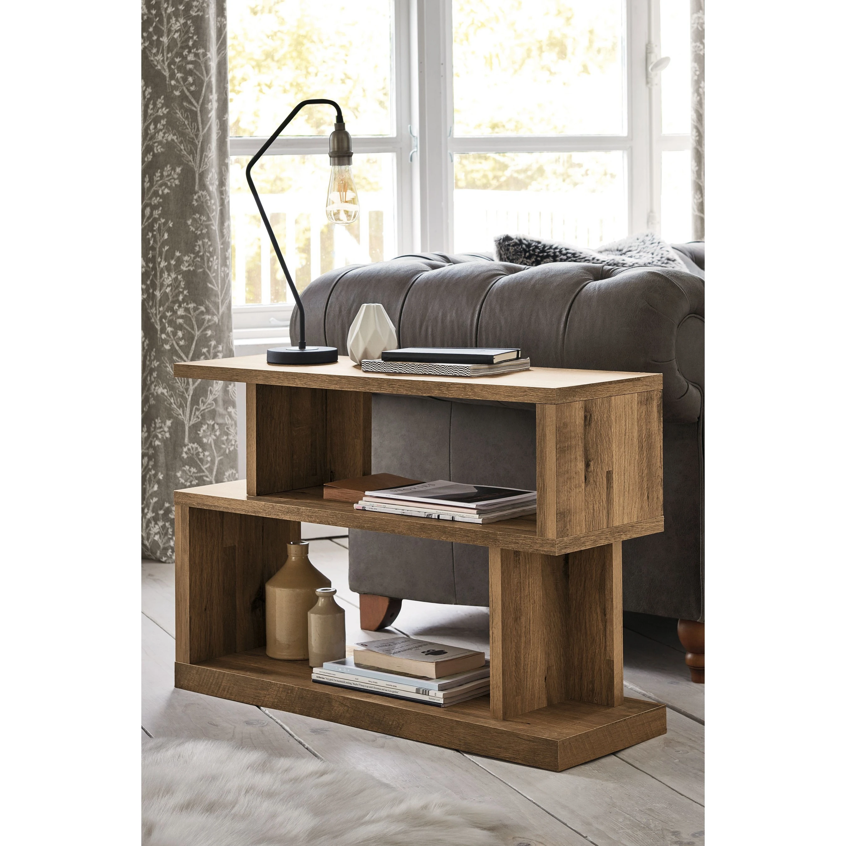 Brown Industrial Classic Side Table S Shape bedside table