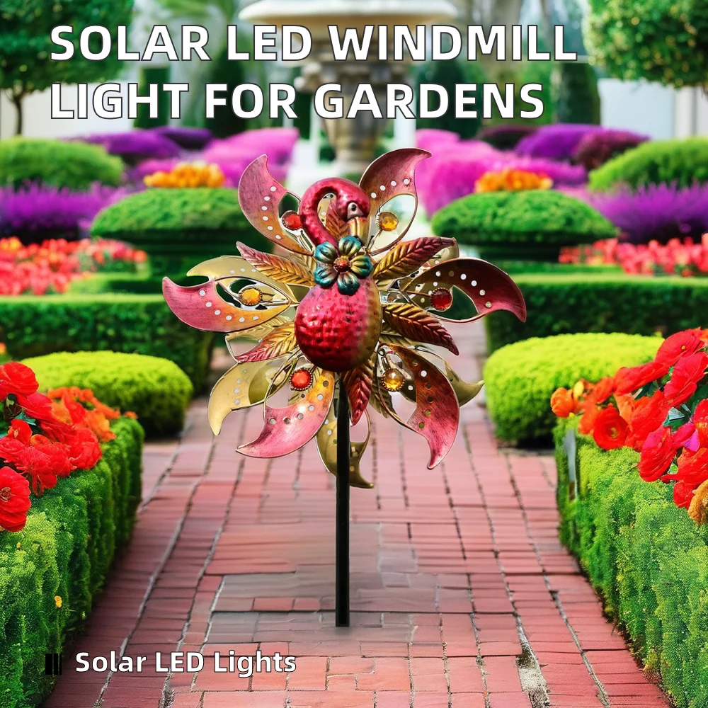 Solar LED Windmill Light Colorful Pinwheel Outdoor Waterproof Garden Lawn Lamp Garden Pathway Yard House Decoration