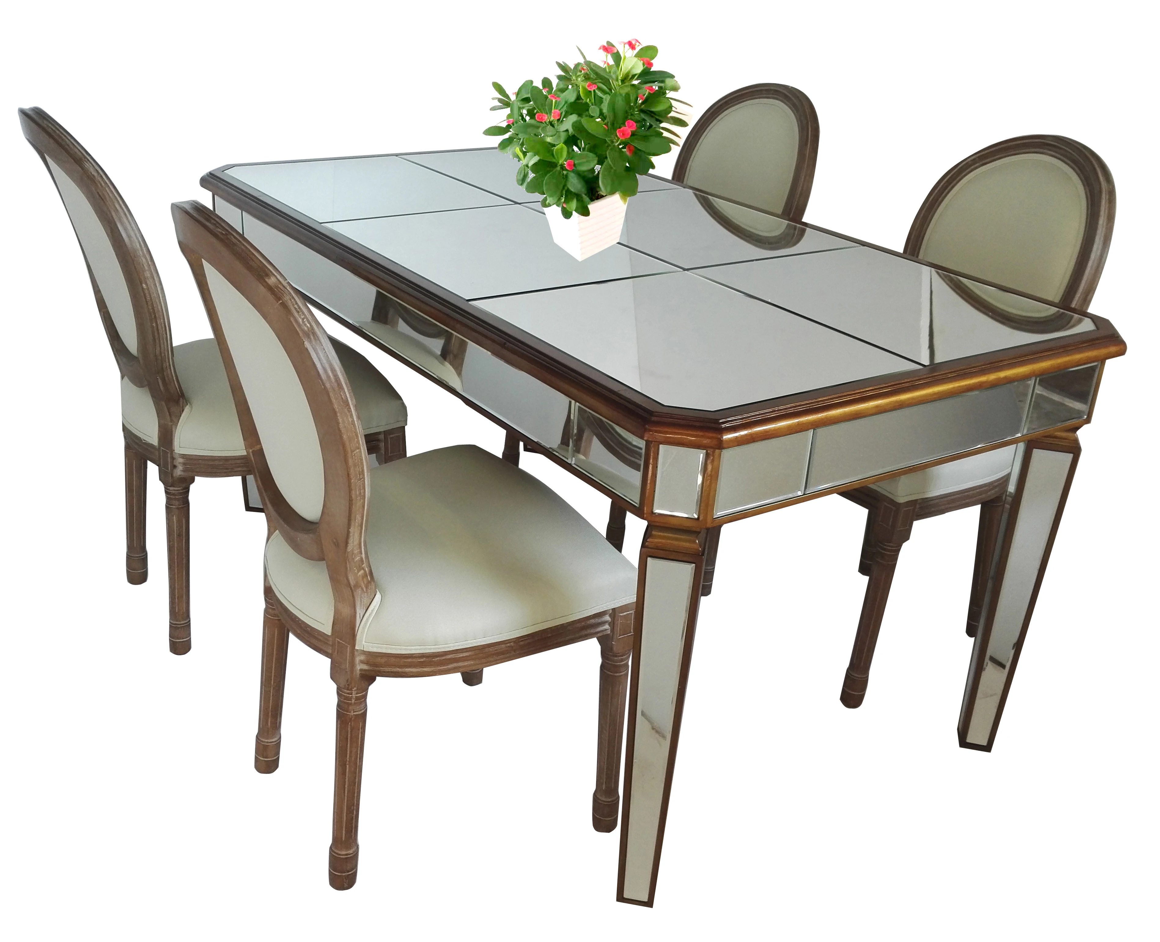 Hot Selling Rental Antique Gold Wood Trimming Big  Rectangle Mirrored Event Wedding Dining Table Furniture