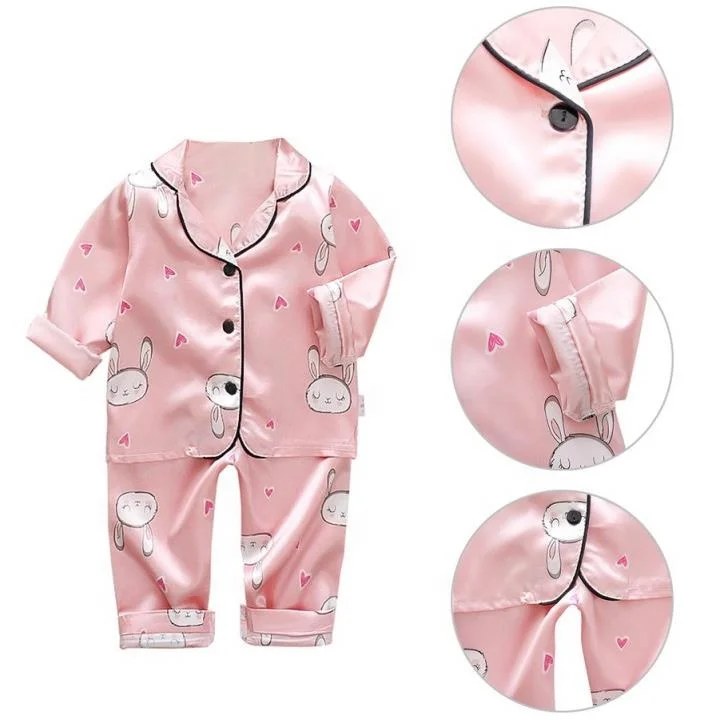 
2021 Factory Price Custom Baby Girls Short Sleeve Sleepwear Cartoon Print Pajamas 2 Sets 