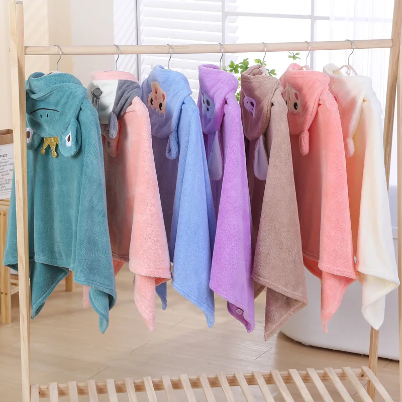 Baby bath towel Flannel fleece cartoon animal head baby hooded poncho towel