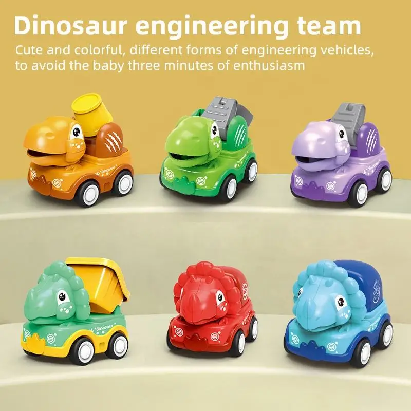 2024 New Style 6Pcs Model Plastic Cartoon Cute Dinosaur Racing Vehicle Mini Dinosaur Pull Back Cars Toy For Child Dinosaur