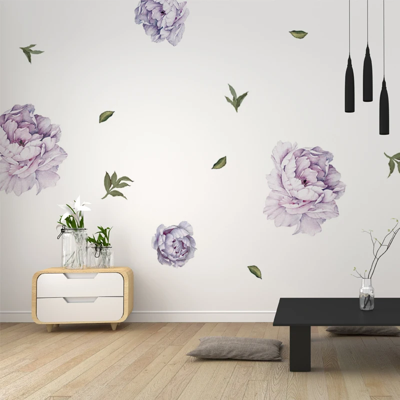 Wholesale creative pink white blue purple Peony Flower Wall Stickers for Kids Room Home wall sticker decoration