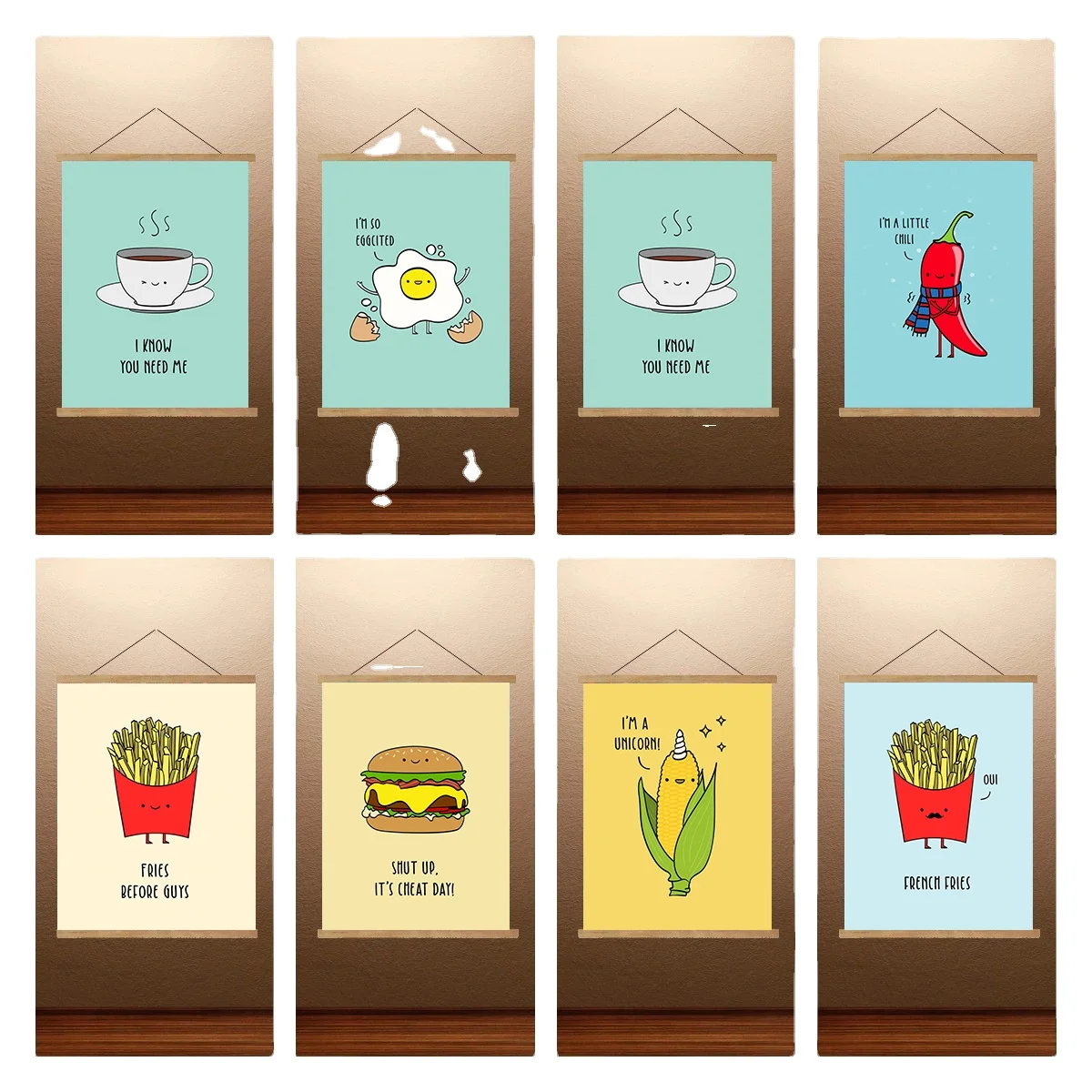 Fruit and Pizza Food Cartoon Minimalist Poster and Wall Art Cut Funny Quotes Canvas painting For Restaurant And Home RoomDecor