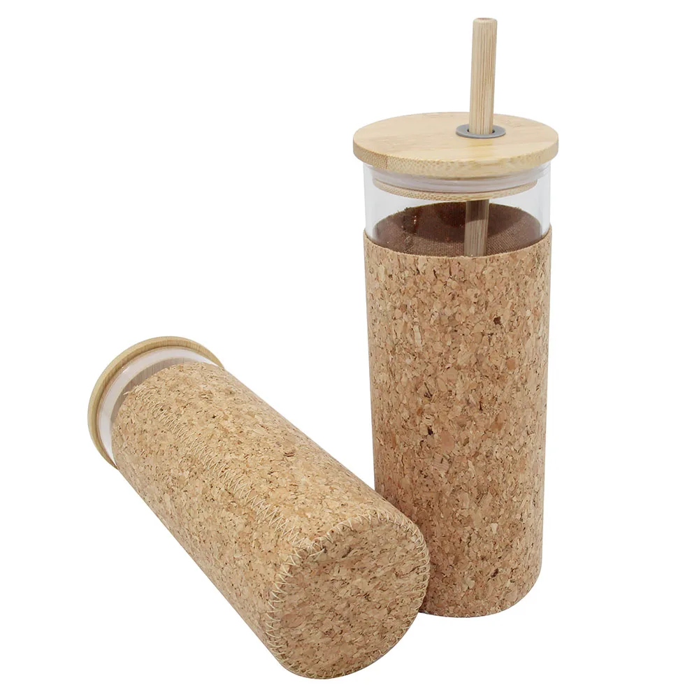 2021 new design borosilicate glass water bottle bpa free glass water tumbler with straw bamboo lid