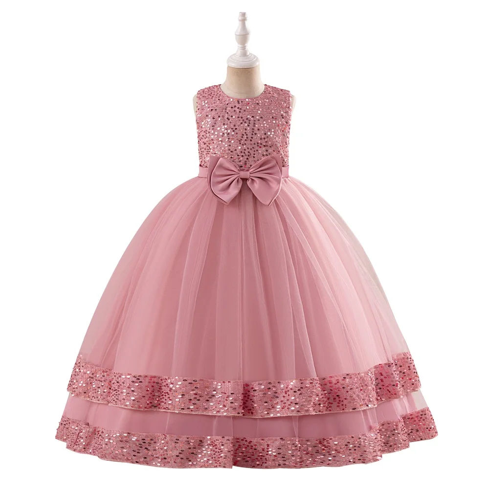 FSMKTZ long Sequined kids girl party princess gown dresses for teenagers dress girl princess party party gown flower girl