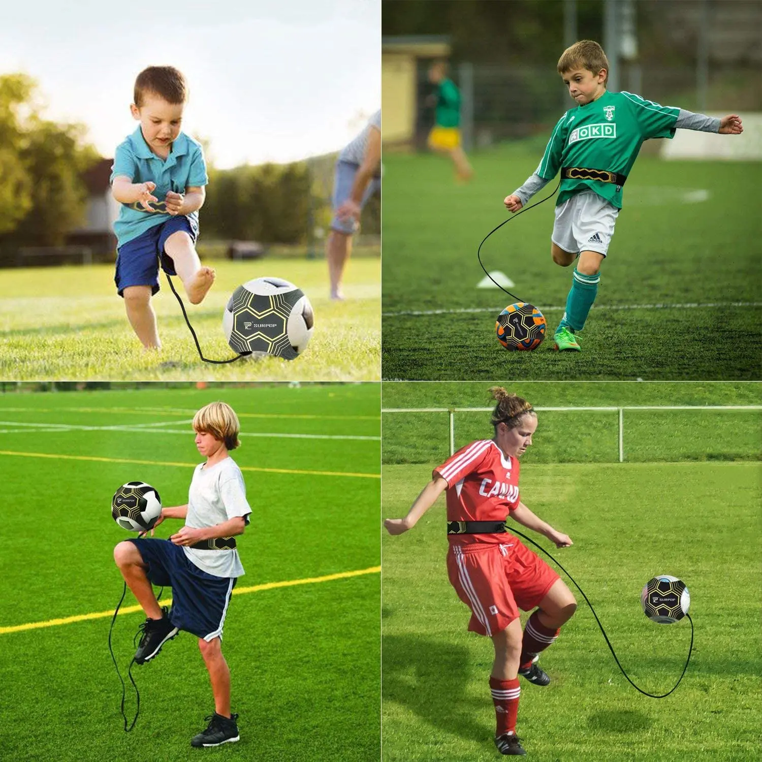 BSCI factory Premium custom logo kids adults soccer kick throw solo practice football volleyball rugby trainer