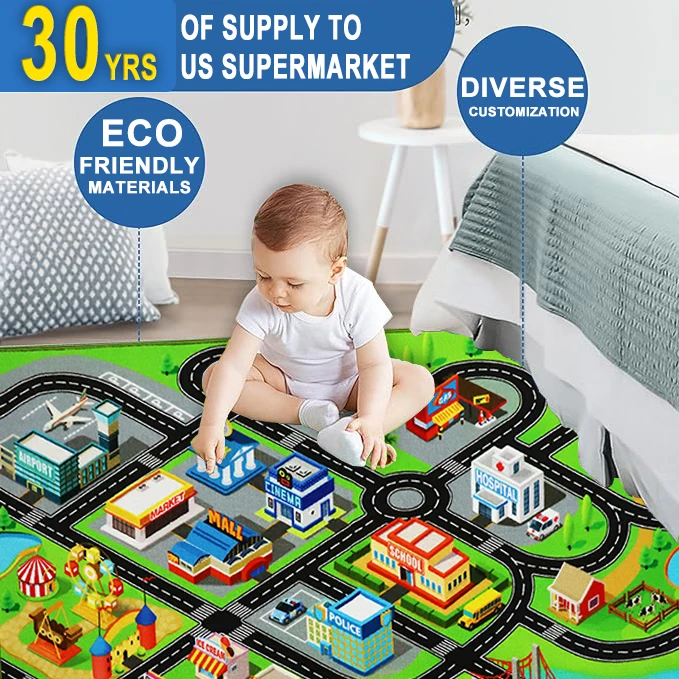 Soft Educational Baby Play Mats And Fences Infant City Road Children Playmats Customized Carpet Play Mat