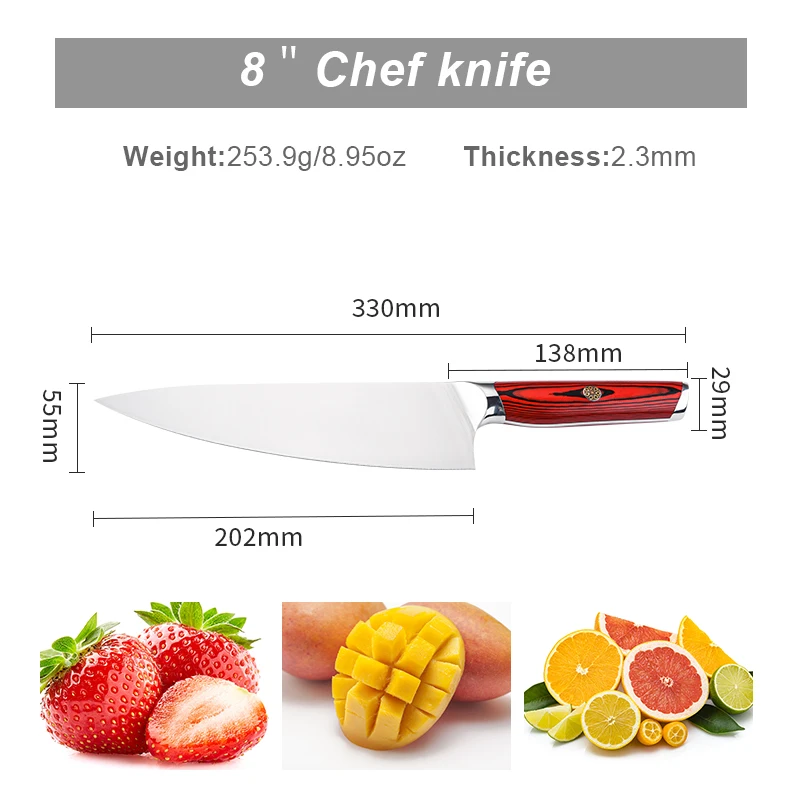 RUITAI Noval Patent Kitchen Knife Set Chef Santoku Knife Set with Red G10 handle