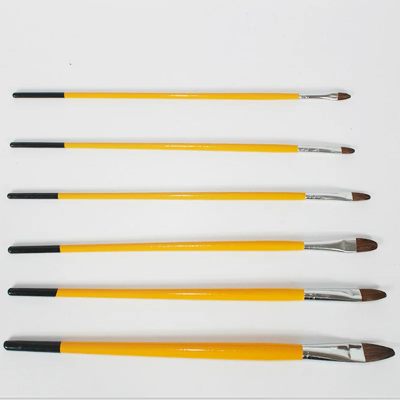 Angular Synthetic Hog Bristle Hair Oil Acrylic Artist Wood Brush Set