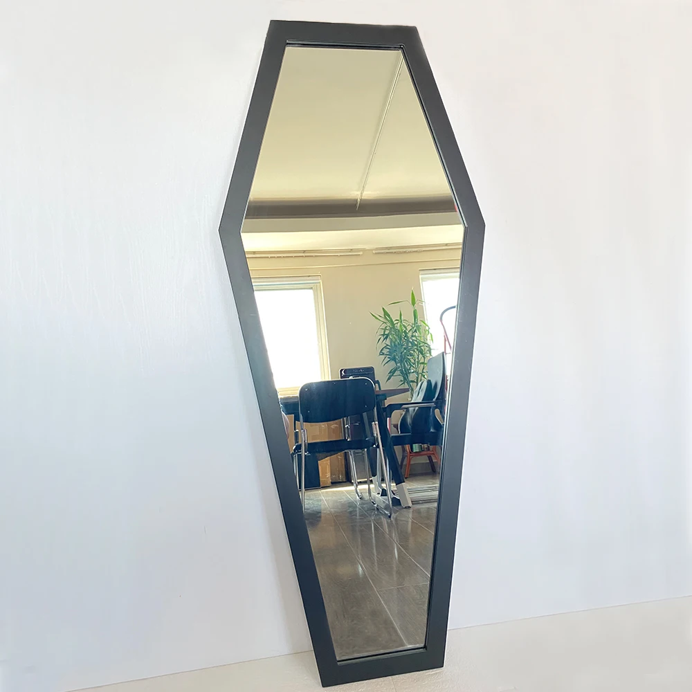 Factory wholesale Christmas high quality floor wall decor livingroom freestanding wood frame black decorative mirrors miroir