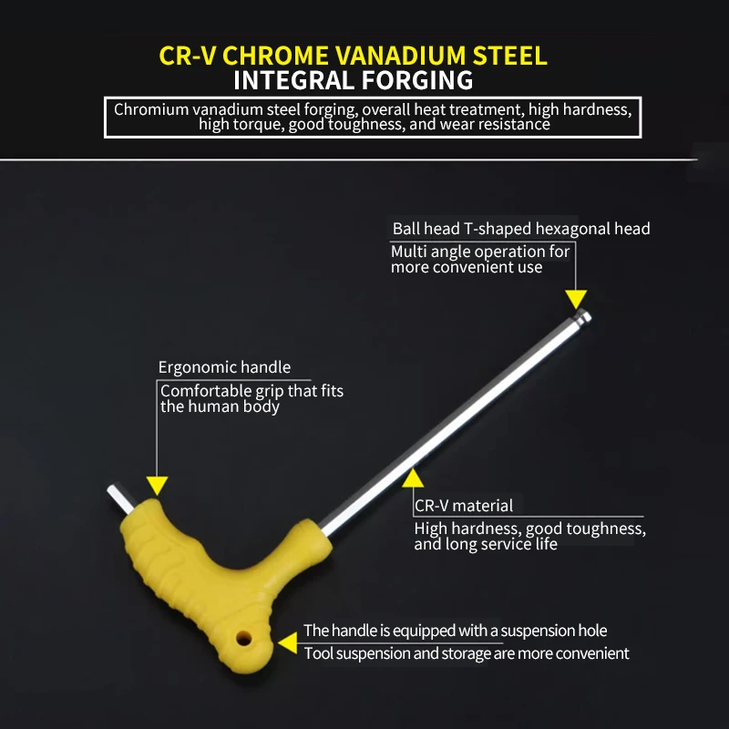 T-shaped Torx hex wrench 2.5-10mm plastic handle metric ball head Two-way Allen Key S2 Steel Allen wrench bicycle repair tool