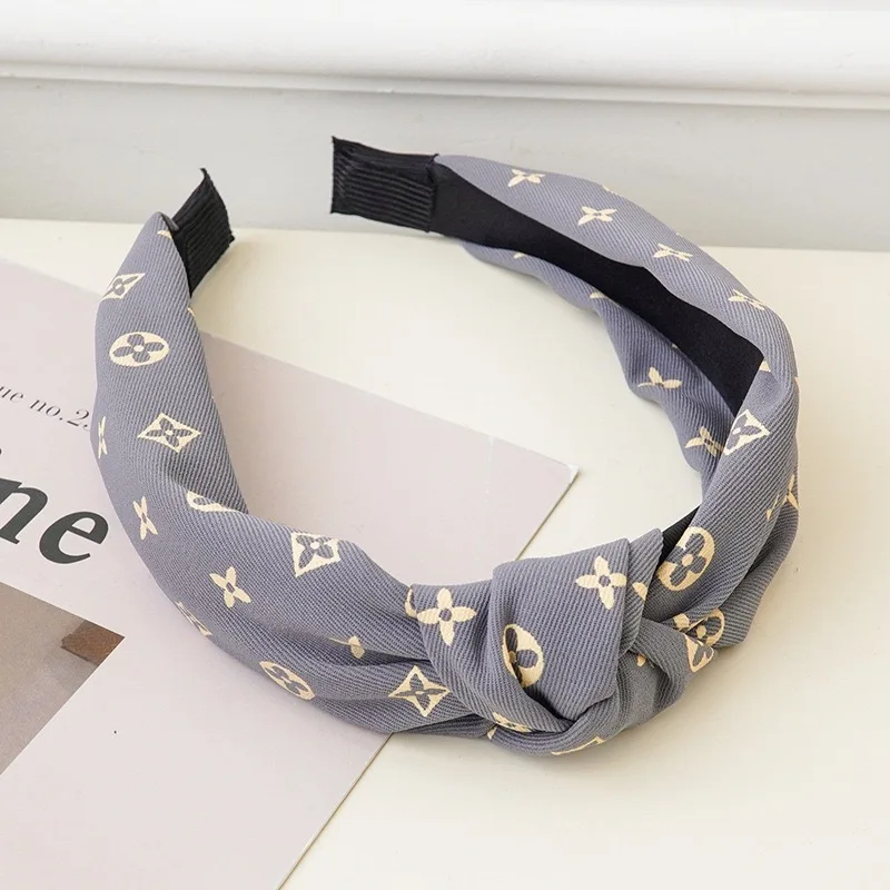 Fashion Luxury Vintage Design Print Logo Girls Hairbands Accessories Wide Twisted Bow Knot Headband For Women