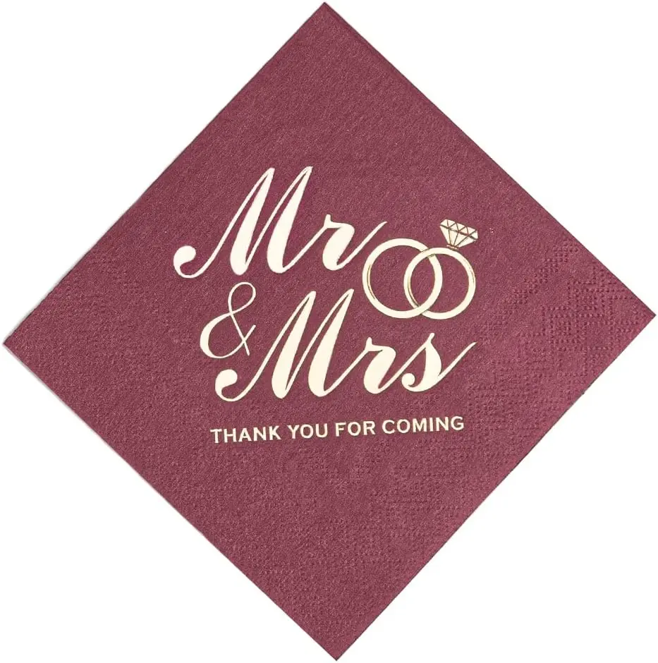 Paper Cocktail Napkins with Gold design Formal Dinner, Anniversary, Wedding Napkins for Tables, Guestrooms, Restrooms(5 x 5 in