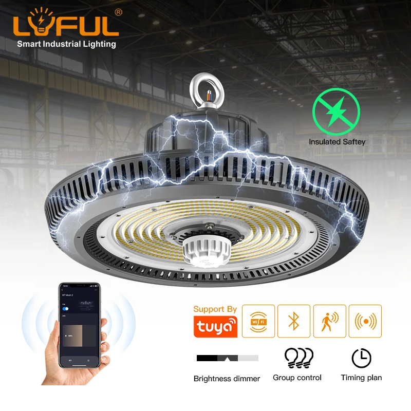 Smart Bluetooth Wi-Fi APP control UFO led high bay light 100W 150W 200W IP65 industrial light insulated safety high bay lamp