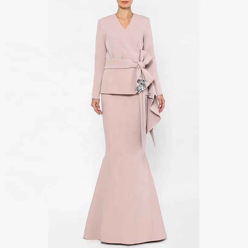 2021Simple Style Muslim Elegant Solid Colors Abaya With Peal Malaysian Baju Kurung Bomullsduk Jubah Women