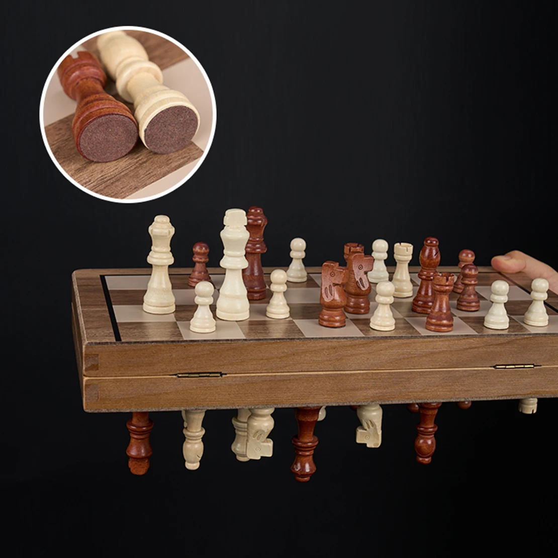 15' Magnetic Wooden Chess Game Set Folding Board Chess Pieces Storage Slots Chess Set for Beginners Kids Adults