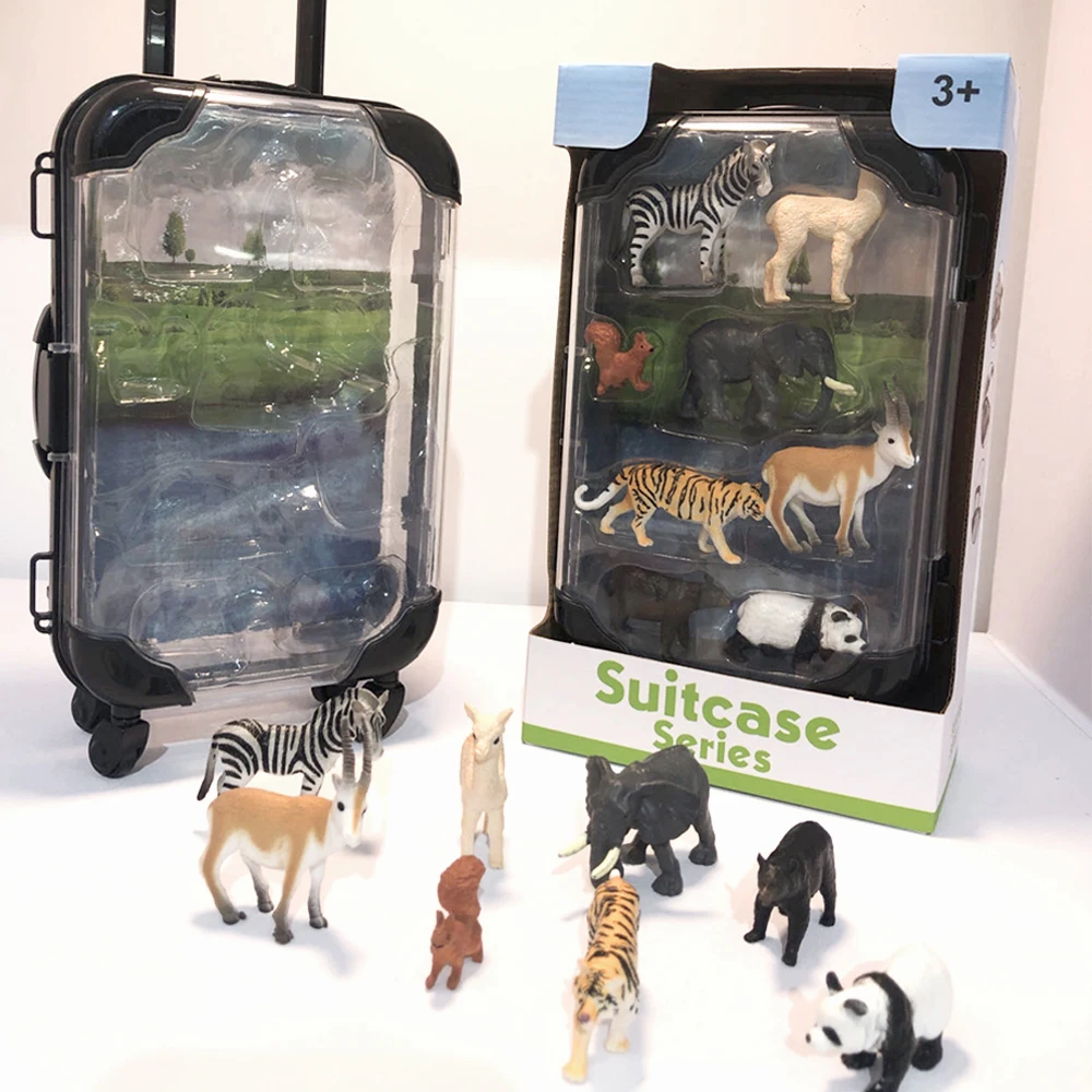 Simulation animal transparent small suitcase boxed simulation animal model wild square round gift box model animal
