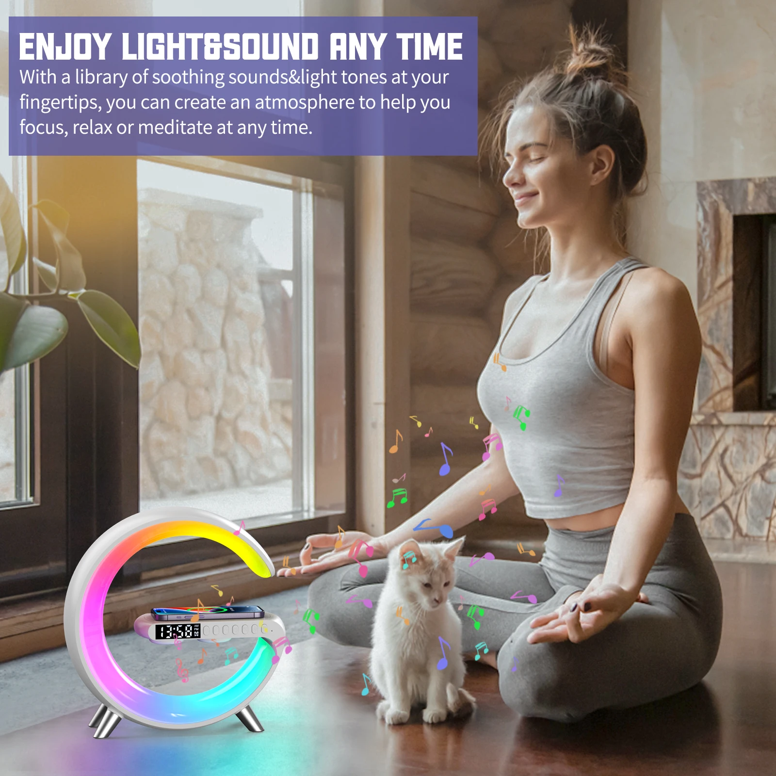 Gradual Sunrise Alarm Clocks  Wake Up Light Table Lamp Smart Sound Light Machine With 15W Fast Wireless Charger