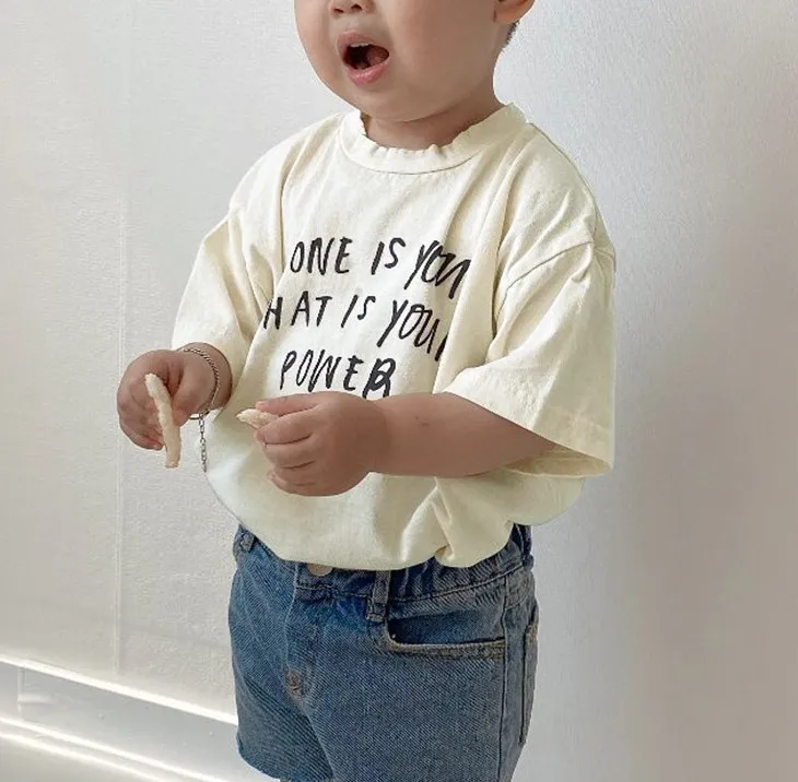 
Soft cotton casual kids tops letter print simple design t shirt 