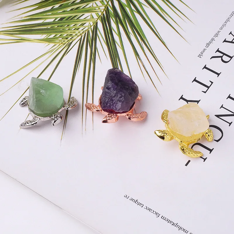 Natural Raw Crystal Stone Carvings Crafts Raw Stone Turtle Tortoise for Souvenir