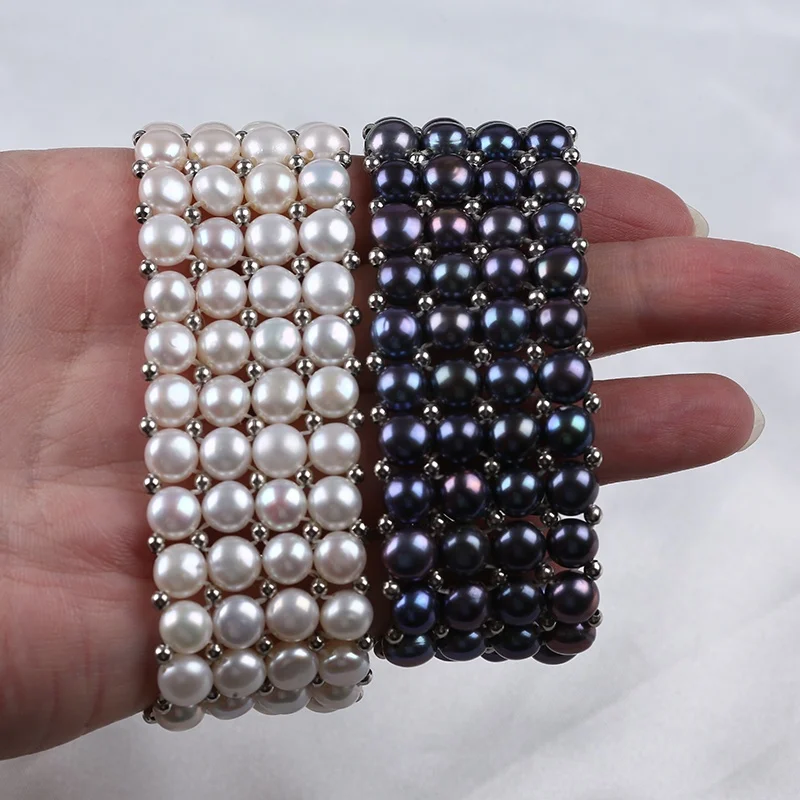 Wholesale Natural Freshwater Pearl Beaded Button Bracelet Charms Jewelry Bracelets For Women