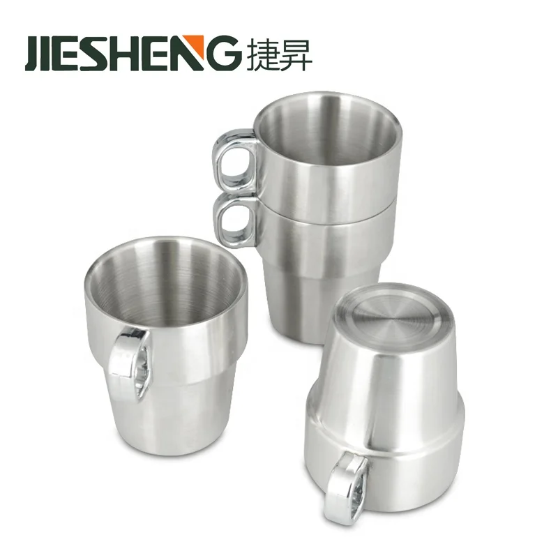 Stackable Custom Logo Double Wall Espresso Cup Set Stainless Steel Coffee Cup with Rack