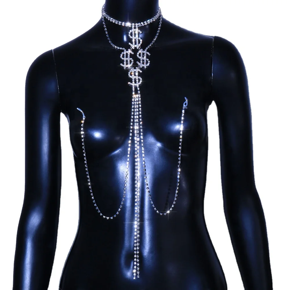 SHIHAN 2022 New USD Dollars long bra necklace body chain crystal rhinestone brallete body chain jewelry