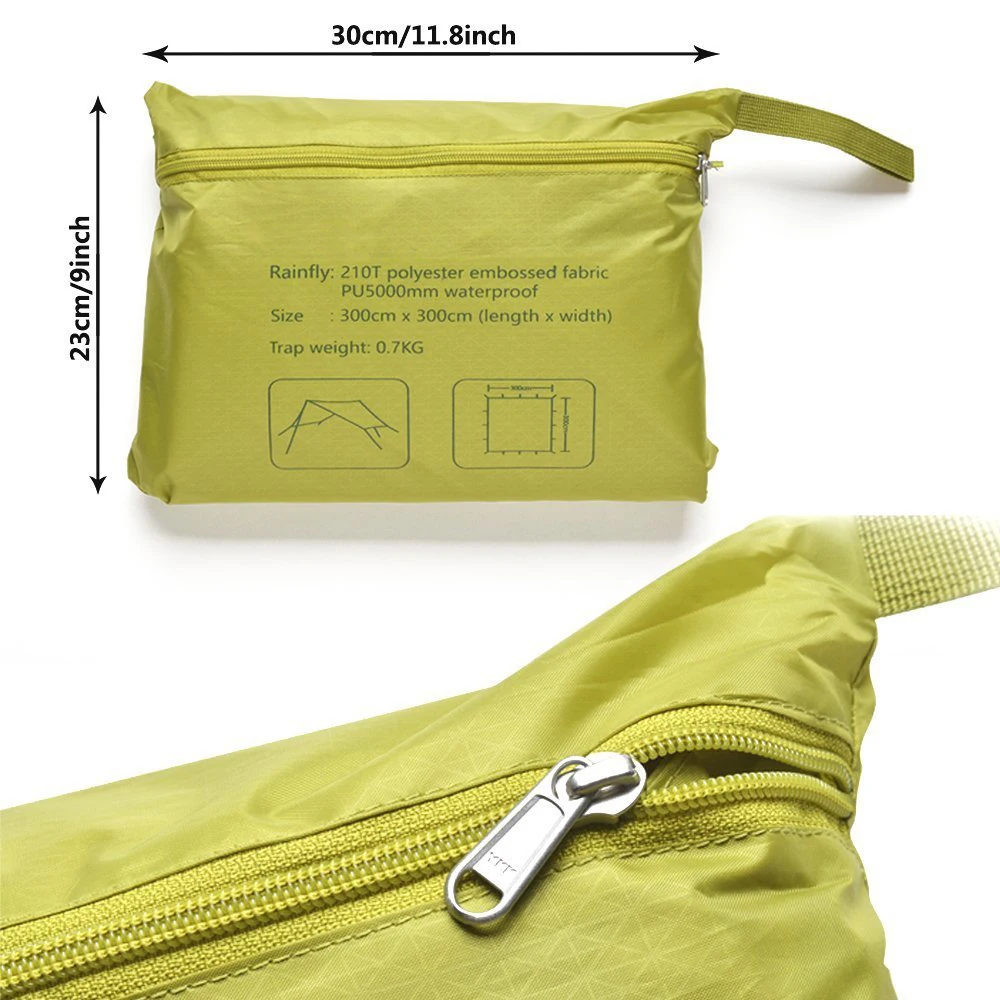 Outdoor Camping Tent Rain Fly tarp 210T Nylon ripstop Waterproof Lightweight Survival Gear Shelter for Camping