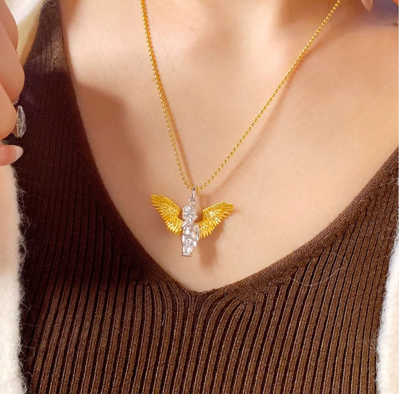 Rochime trendy jewelry  religious angel pendant necklace  925 sterling silver chain zircon jewelry