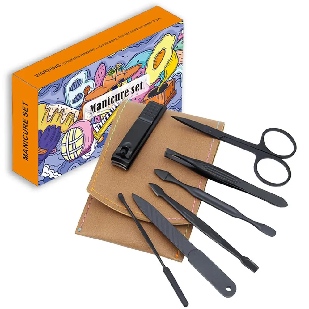 Professional Manicure Set Leather Beauty Tools 7 Pcs Manicure Set Black Stainless Steel Gift Luxury Men Pedicure Manicure Set
