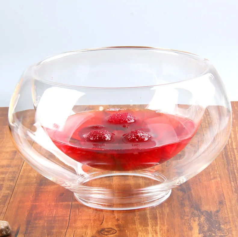 Double-layer hollow bottom glass fruit and vegetable salad bowl glass tableware cookware