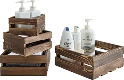 Rustic Brown Wood Cupcake Display Stand Crate Style Appetizer Plate Dessert Cake Stand Set of 4 Fruits & Vegetables Boxes